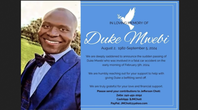 Death Announcement: Duke Mwebi of Laurel, Maryland